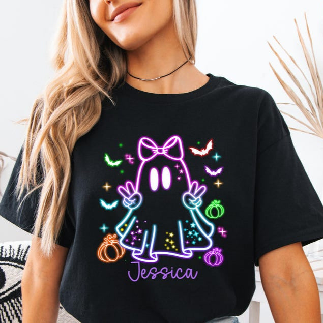 Custom Kids Halloween Neon Shirt,Cute Ghost T-Shirt,Neon Halloween Ghost Shirt,Girls Halloween Tee,Halloween Toddler Tee,Boys Halloween Tee