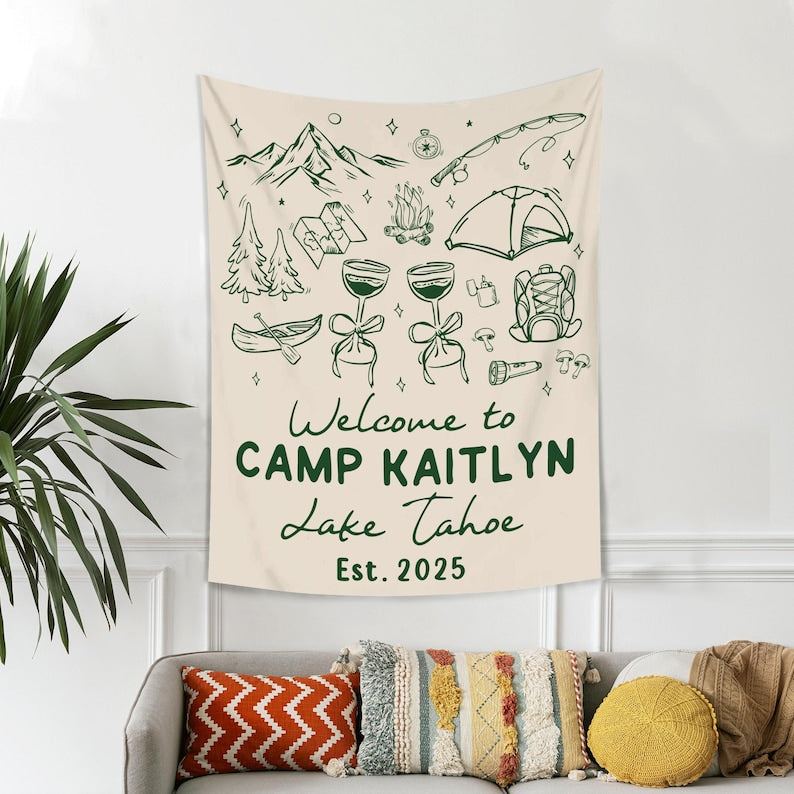 Custom Camp Bach Banner, Camp Bachelorette Decor, Camp Bach Sign, Lake Bach Camp Birthday Party Welcome Sign, Camping Bachelorette Banner