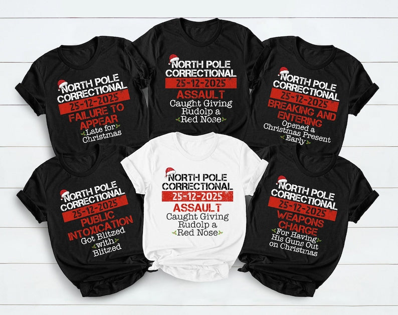 Matching Family Christmas Pajama Shirts, North Pole Correctional, Funny Group Christmas Pajamas, Custom Christmas Tees, Matching Family Tees