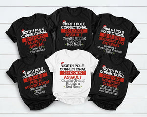 Matching Family Christmas Pajama Shirts, North Pole Correctional, Funny Group Christmas Pajamas, Custom Christmas Tees, Matching Family Tees
