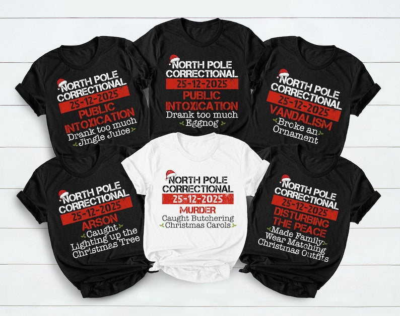 Matching Family Christmas Pajama Shirts, North Pole Correctional, Funny Group Christmas Pajamas, Custom Christmas Tees, Matching Family Tees