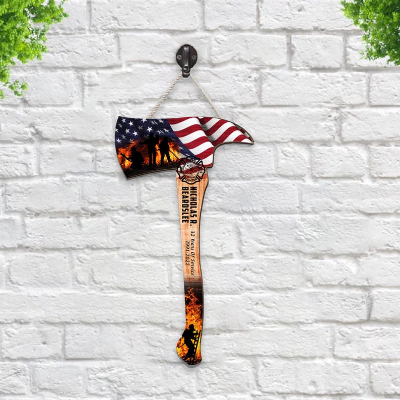 Custom Firefighter Axe Wooden Sign, Multiple Sizes, Fire Department Firemen Hanging Decor, Gifts for Fire Fighter Colleagues Friends Family