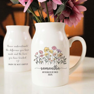 Personalized Retirement Ceramic Flower Vase, Custom Happy Retirement Gift, Appreciation Gift, Thank You Gift, Teacher Gift, Retired Gift