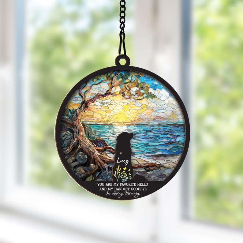 Custom Dog Memorial Suncatcher with Dog Breed, Personalized Couple Dog Suncatcher With Name, Dog Memorial Gift, Dog Loss Gift
