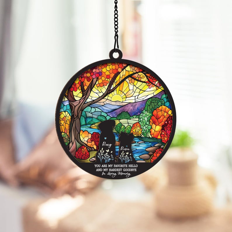 Custom Dog Memorial Suncatcher with Dog Breed, Personalized Couple Dog Suncatcher With Name, Dog Memorial Gift, Dog Loss Gift