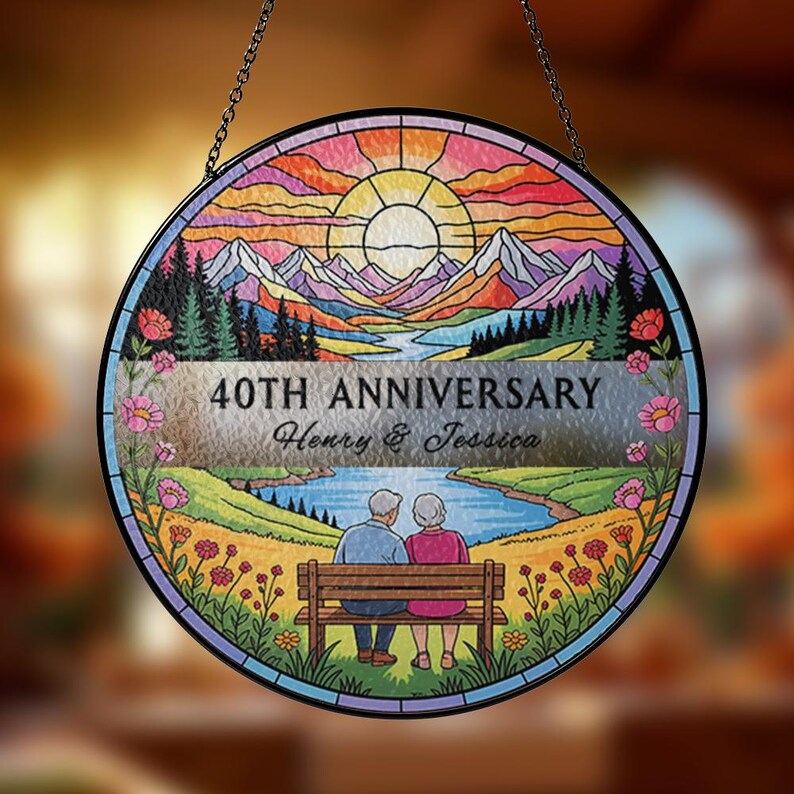 Personalized Couple Anniversary Stained Glass Suncatcher, Golden Anniversary Suncatcher, Anniversary Gift For Parents, Parents Keepsake