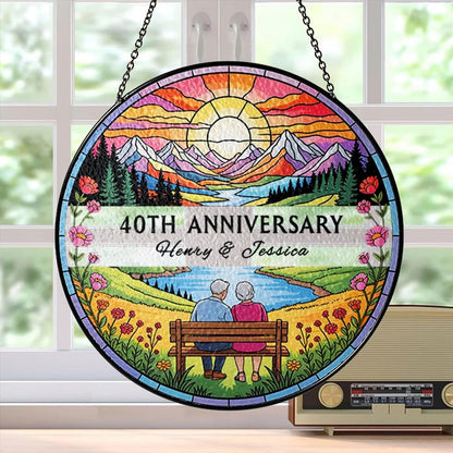 Personalized Couple Anniversary Stained Glass Suncatcher, Golden Anniversary Suncatcher, Anniversary Gift For Parents, Parents Keepsake