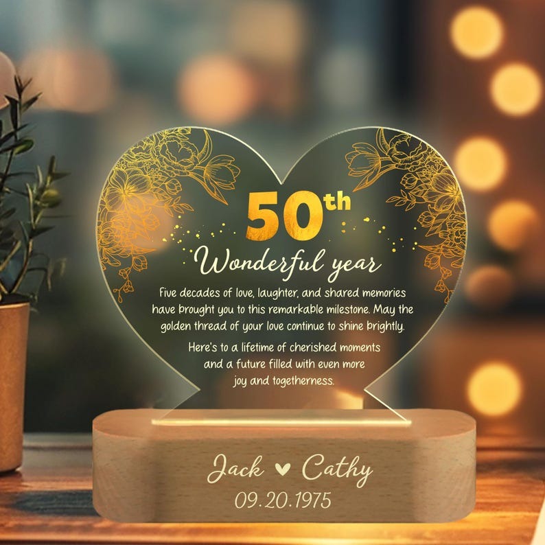 Personalized 50th Wedding Anniversary Led Light, Wedding Anniversary Keepsake, Golden Wedding Anniversary Gift, Anniversary Gift For Parents