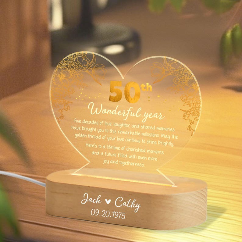 Personalized 50th Wedding Anniversary Led Light, Wedding Anniversary Keepsake, Golden Wedding Anniversary Gift, Anniversary Gift For Parents