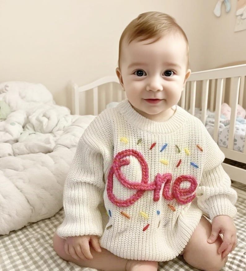 Personalized First Birthday Baby Sweater,Handmade One baby Sweater,Fall/Winter Baby Outfit,Custom Baby 1st Birthday, Custom Boy/Girl Outfit