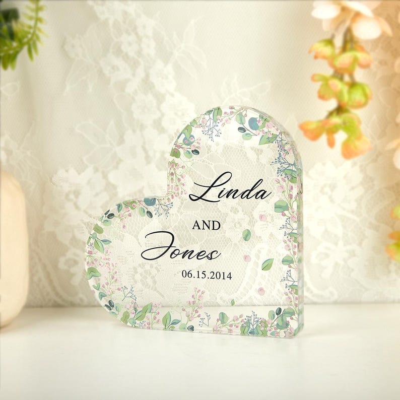 Custom Engagement Heart Plaque, Personalized Couple Acrylic Plaque, Anniversary Acrylic Heart Plaque, Engagement Keepsake Gift, Gift for Couple