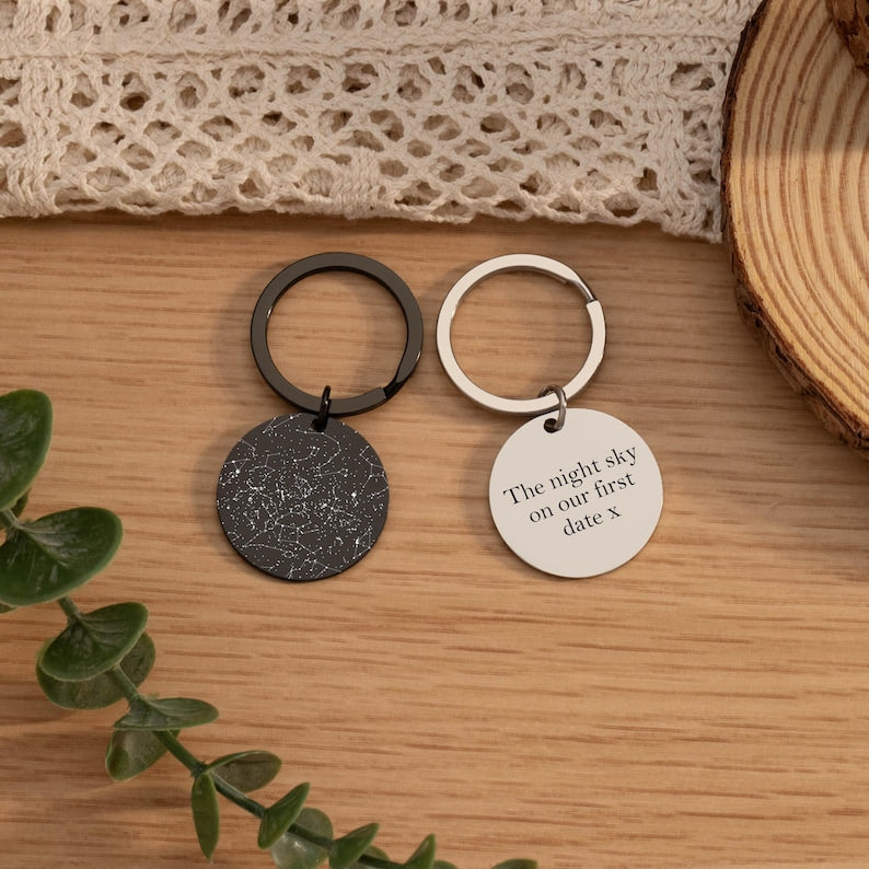 Custom Star Map Keychain, Engraved Night Sky Keyring with Any Text, Star Map By Date,Personalized Mother's Day Gift,Anniversary Date Gift