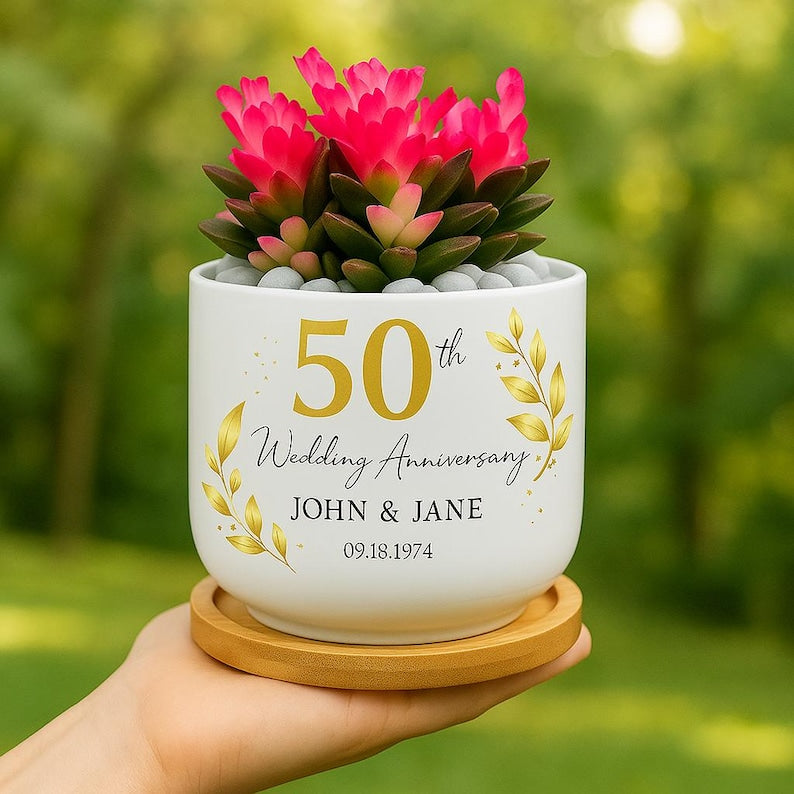 wedding gift plant pot Personalized 50th Anniversary Garden Plant Pot, Custom Anniversary Gift, Wedding Anniversary Keepsake, 50th Anniversary Gift for Couple