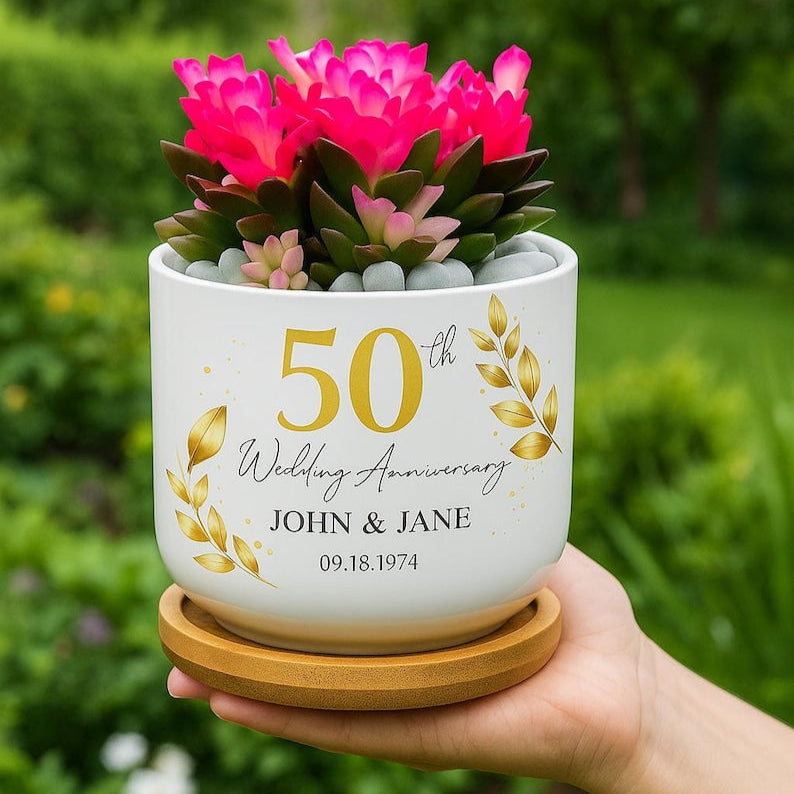 Personalized 50th Anniversary Garden Plant Pot, Custom Anniversary Gift, Wedding Anniversary Keepsake, 50th Anniversary Gift for Couple