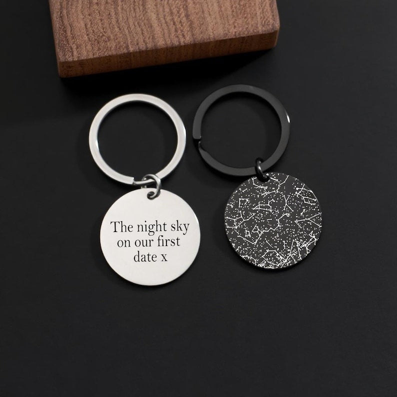 Custom Star Map Keychain, Engraved Night Sky Keyring with Any Text, Star Map By Date,Personalized Mother's Day Gift,Anniversary Date Gift