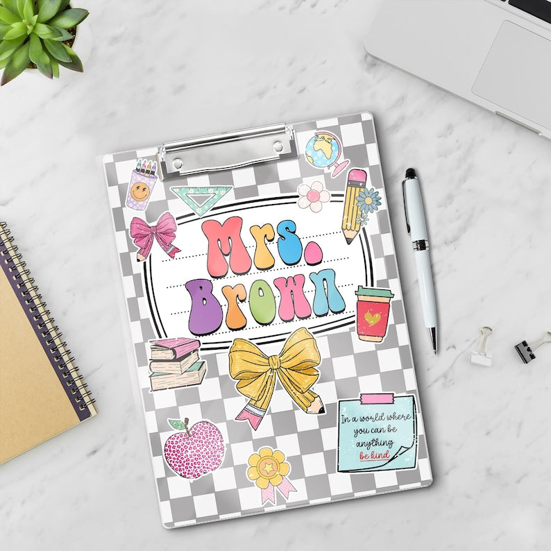 Groovy Back To School Teacher School Supplies, Custom Teacher Clipboard Composition Book With Name, Personalized Teacher Gifts Appreciation