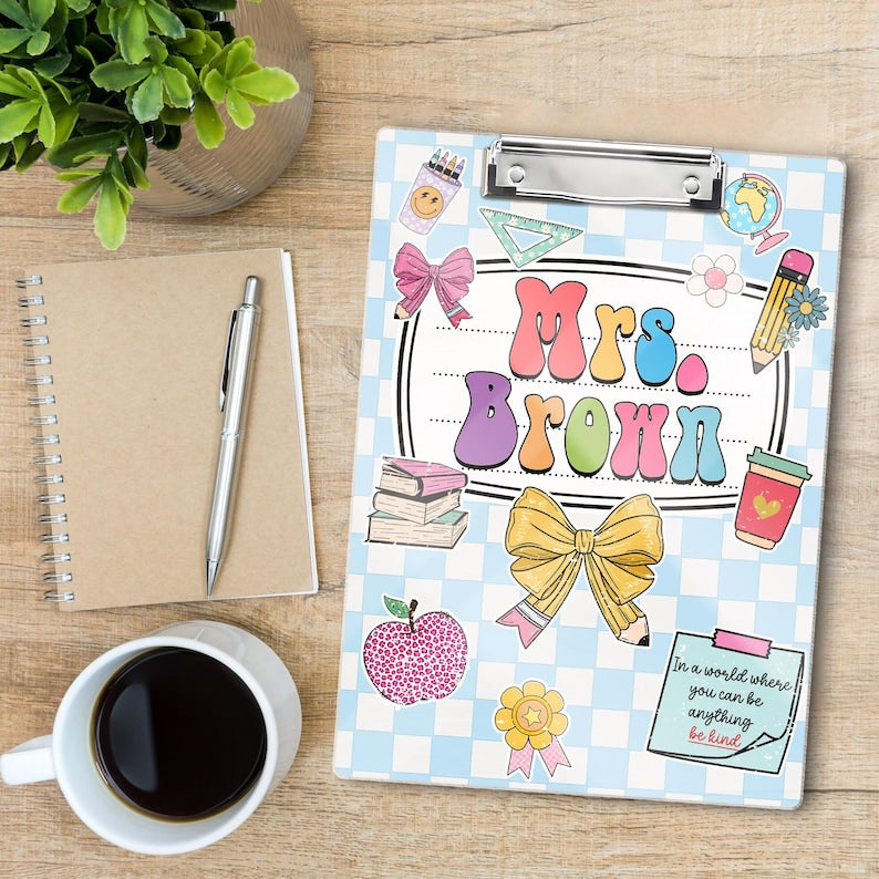 Groovy Back To School Teacher School Supplies, Custom Teacher Clipboard Composition Book With Name, Personalized Teacher Gifts Appreciation