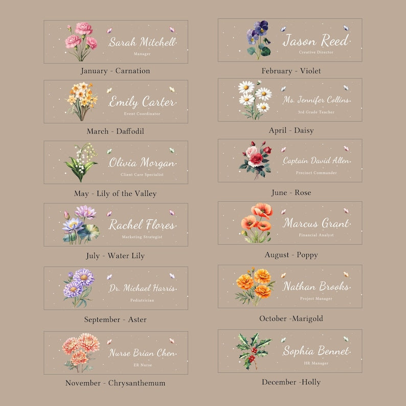 Personalized Acrylic Desk Name Plate with Flowers Custom Office Name Sign Clear Desk Plaque for Teacher, Doctor, or Office Decor