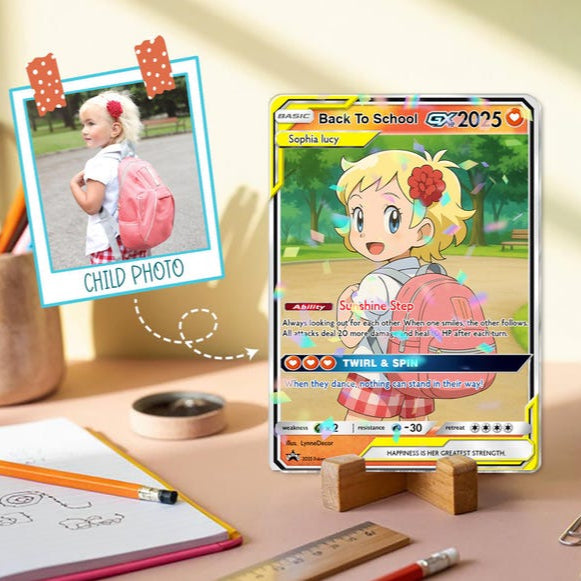 Personalized Pokemon Back to School Card, Custom Anime Style Student Gift, First Day of School Card, Custom Card for Kids, Gift for Boy Girl