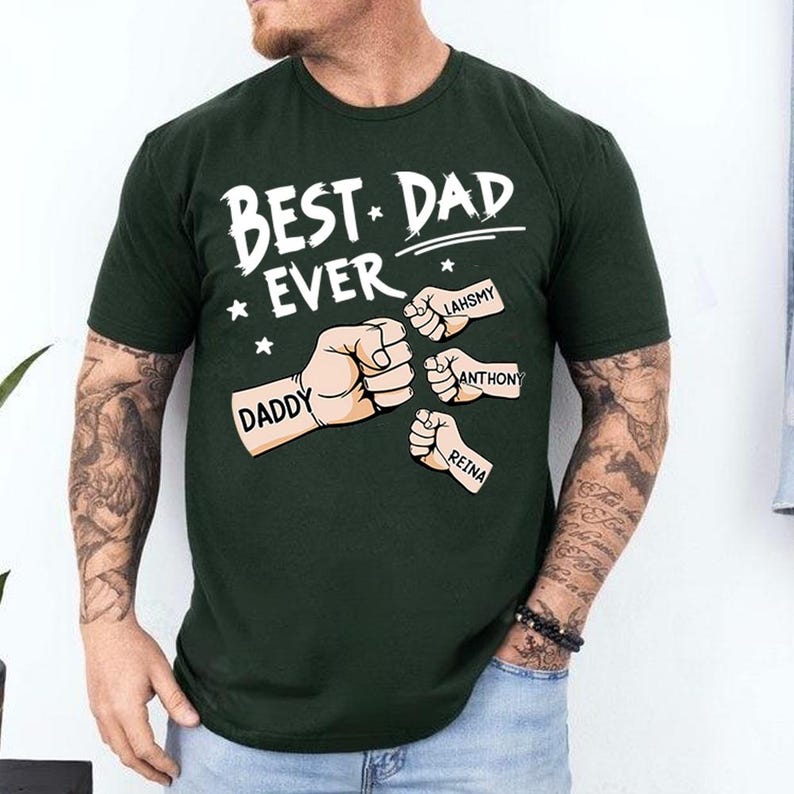 Personalized Dad Raised Fist Bump Shirt, Best Dad Ever American Flag Shirt, Custom Fathers Day Shirt With Kids Names, Fathers Day Gift