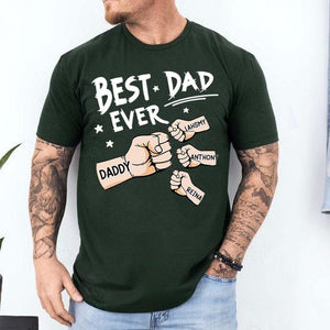 Personalized Dad Raised Fist Bump Shirt, Best Dad Ever American Flag Shirt, Custom Fathers Day Shirt With Kids Names, Fathers Day Gift
