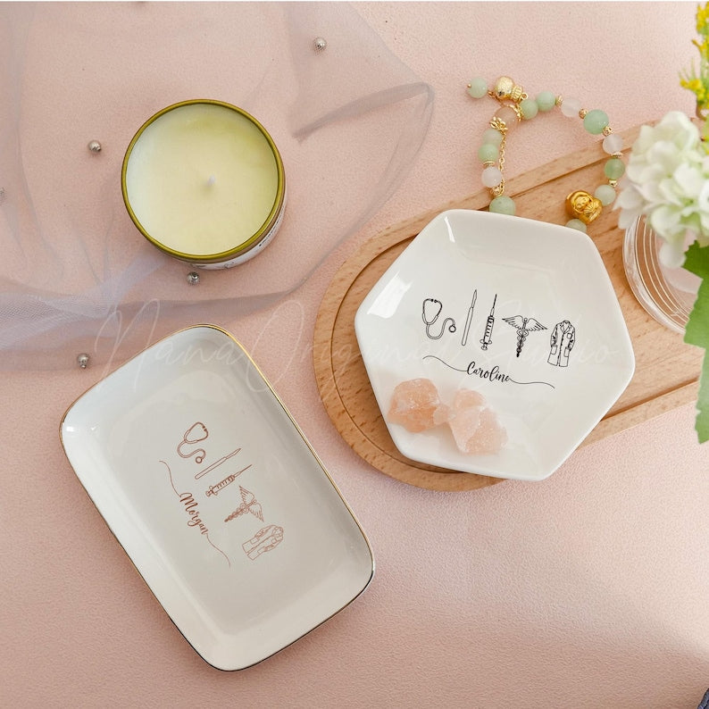 Personalized Doctor Jewelry Dish, Custom Name Gift for Medical Student, Graduation Jewelry Box, White Coat Ceremony