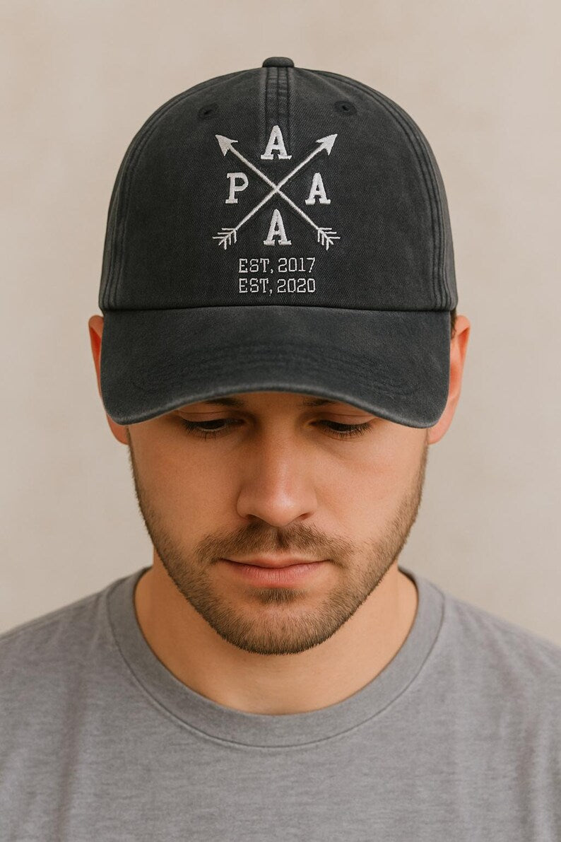 Papa Hat With Custom Year Est, Embroidered Hat, Personalized Papa Hat, Unstructured Grandpa Hat, Father's Day Gift