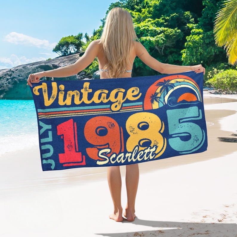40th Birthday Retro Beach Towel, 40th Birthday Gifts 40th Birthday Party, 1985 Vintage Birthday Gift, Retro Style, 40th Birthday for Women