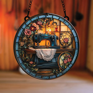 Sewing Machine Acrylic Suncatcher Faux Stained Acrylic Window Hanging Tailor Shop Decor Gift For Sewing Enthusiasts And Craft Room