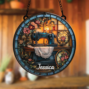 Sewing Machine Acrylic Suncatcher Faux Stained Acrylic Window Hanging Tailor Shop Decor Gift For Sewing Enthusiasts And Craft Room