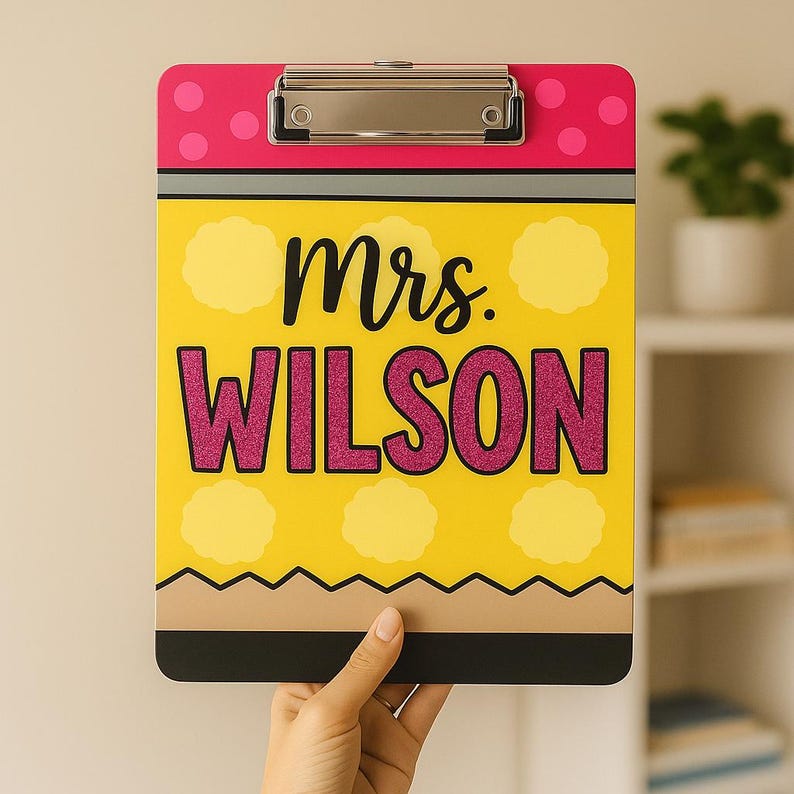 Personalized Teacher Clipboard Pencil Theme Acrylic Clipboard Customized Gift for Classroom Decor Back to School Teacher Office Accessory