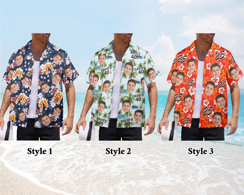 Custom Name Age Beer Birthday Shirt: Funny Face Hawaiian Shirt, 21st/30th/40th Birth Gift