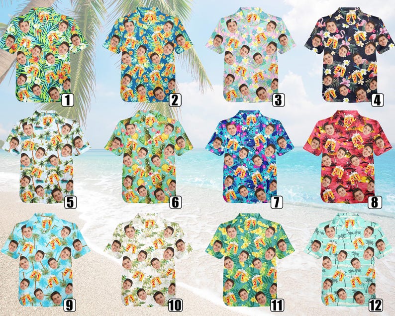 Custom Name Age Beer Birthday Shirt: Funny Face Hawaiian Shirt, 21st/30th/40th Birth Gift