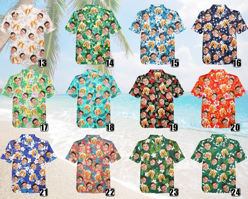 Custom Name Age Beer Birthday Shirt: Funny Face Hawaiian Shirt, 21st/30th/40th Birth Gift