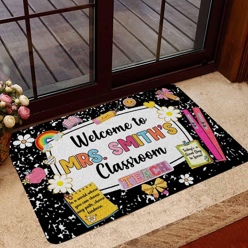 Personalized Teacher Name Doormat, Classroom Decoration, School Supply Gift for Teacher, Teacher Appreciation Gift, Teacher Week Gift