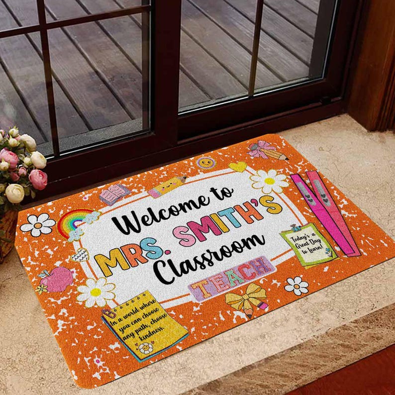 Personalized Teacher Name Doormat, Classroom Decoration, School Supply Gift for Teacher, Teacher Appreciation Gift, Teacher Week Gift