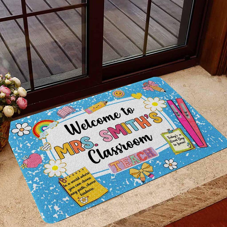 Personalized Teacher Name Doormat, Classroom Decoration, School Supply Gift for Teacher, Teacher Appreciation Gift, Teacher Week Gift