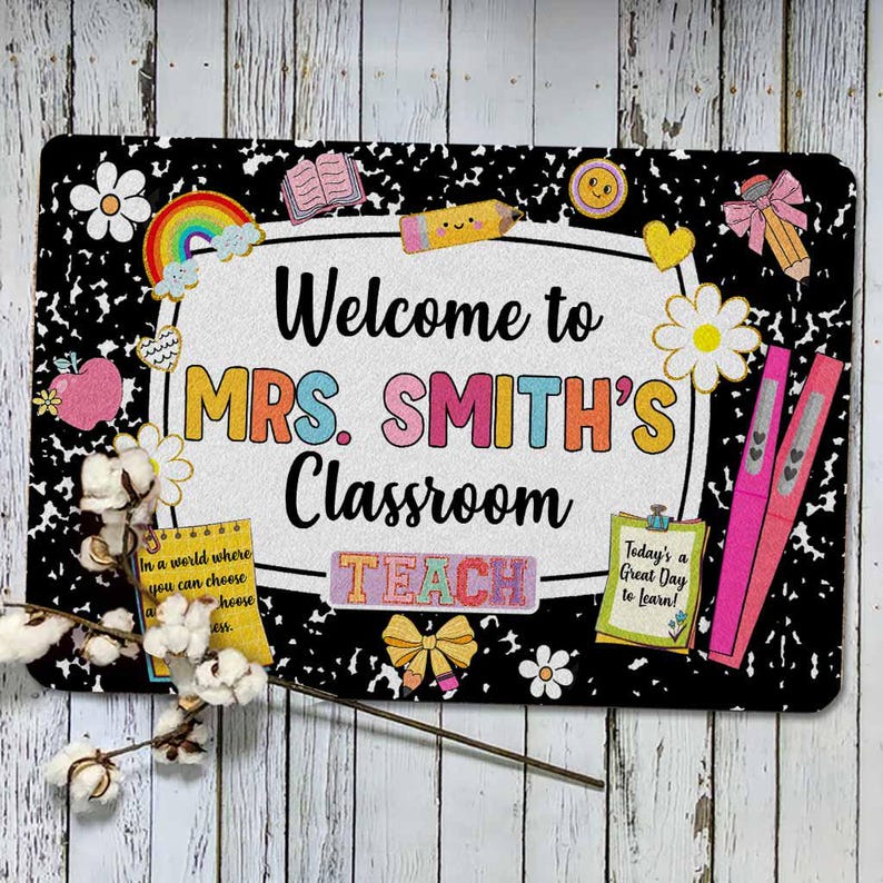 Personalized Teacher Name Doormat, Classroom Decoration, School Supply Gift for Teacher, Teacher Appreciation Gift, Teacher Week Gift