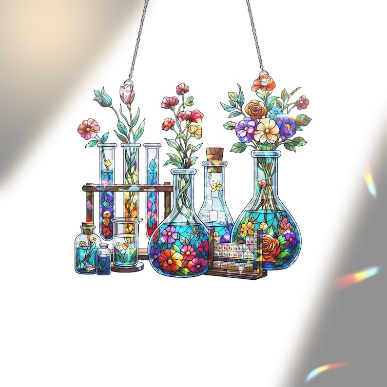 Science Classroom Acrylic Window Hanging | Chemistry Teacher Decor | Lab Glassware Art | Back to School STEM Gift for Teachers
