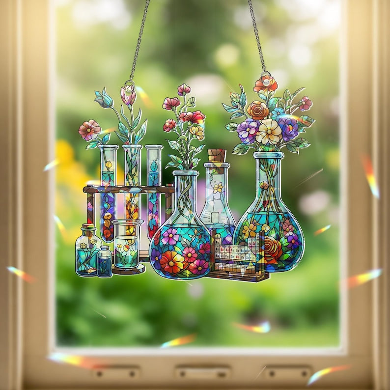 Science Classroom Acrylic Window Hanging | Chemistry Teacher Decor | Lab Glassware Art | Back to School STEM Gift for Teachers