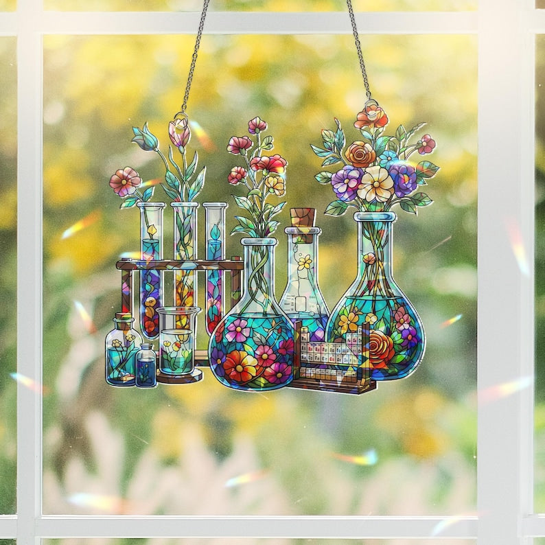 Science Classroom Acrylic Window Hanging | Chemistry Teacher Decor | Lab Glassware Art | Back to School STEM Gift for Teachers