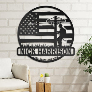 Custom Lineman Metal Sign Personalized American Flag Utility Pole Decor Line Man Line Life Gift Garage or Shop Wall Art