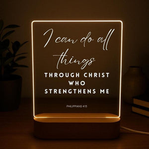 Custom Bible Verse Night Light Personalized Christian LED Lamp Religious Gift for Her, Faith Decor, Scripture Light with Wooden Base