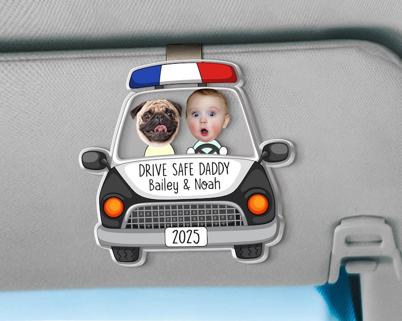 Father's Day Gift for Police Officer, Custom Photo Dad Car Visor Clip, Dad Sun Visor Clip, Drive Safe Daddy, Police Officer Picture Frame