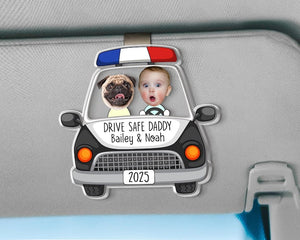 Father's Day Gift for Police Officer, Custom Photo Dad Car Visor Clip, Dad Sun Visor Clip, Drive Safe Daddy, Police Officer Picture Frame