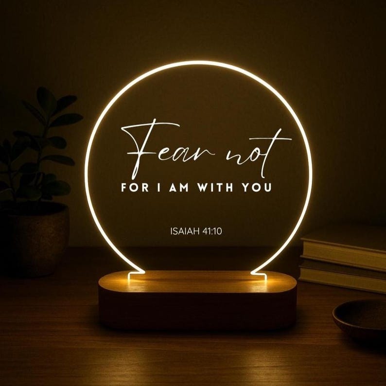 Custom Bible Verse Night Light Personalized Christian LED Lamp Religious Gift for Her, Faith Decor, Scripture Light with Wooden Base