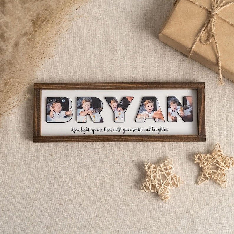 Wooden Name Picture Frame Personalized Baby Room Sign Custom Photo Frame