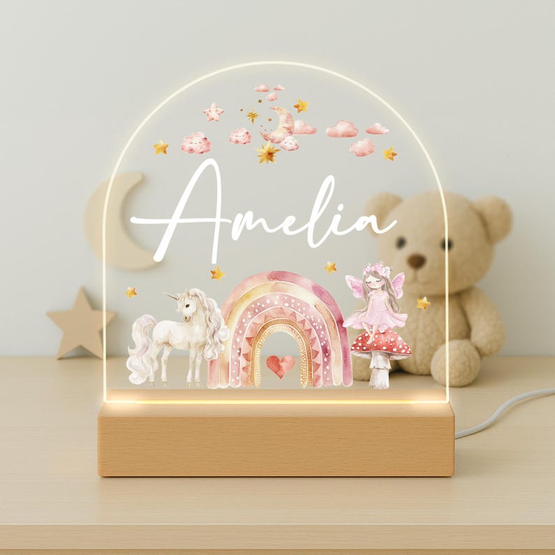 Personalised LED Nursery Light, Kids Night Light Gift, Fairy Rainbow Light, Baby Girl Light, Birthday Gifts for Kids, Kids Bedroom Light