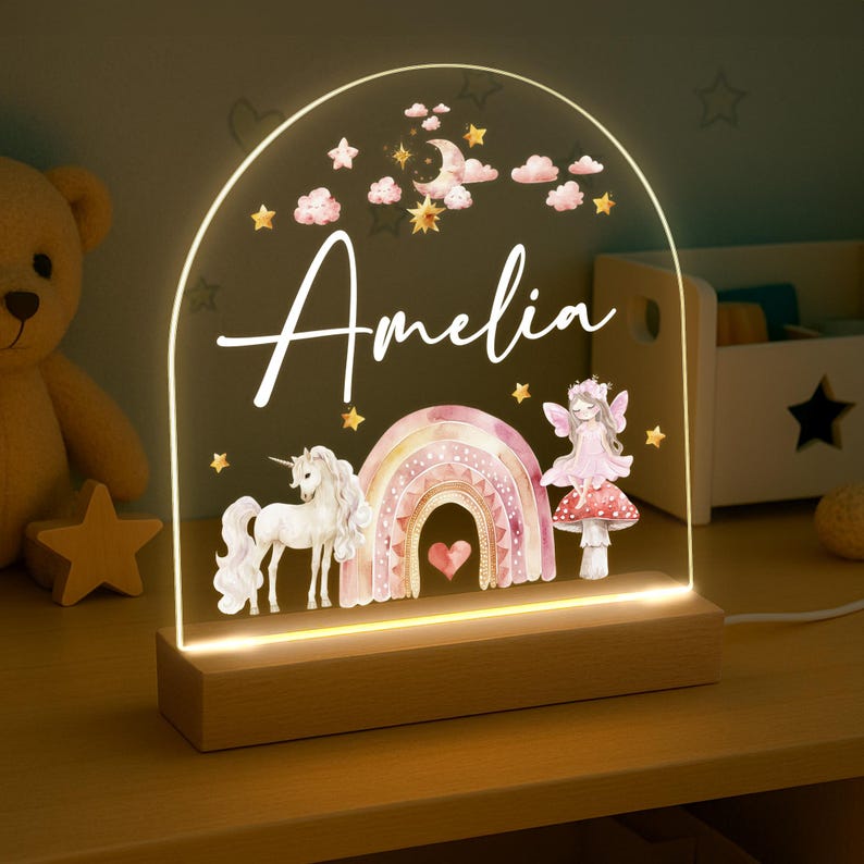 Personalised LED Nursery Light, Kids Night Light Gift, Fairy Rainbow Light, Baby Girl Light, Birthday Gifts for Kids, Kids Bedroom Light