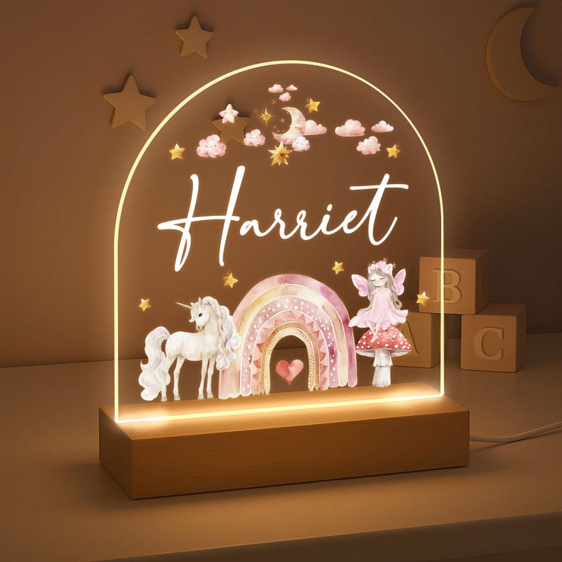 Personalised LED Nursery Light, Kids Night Light Gift, Fairy Rainbow Light, Baby Girl Light, Birthday Gifts for Kids, Kids Bedroom Light